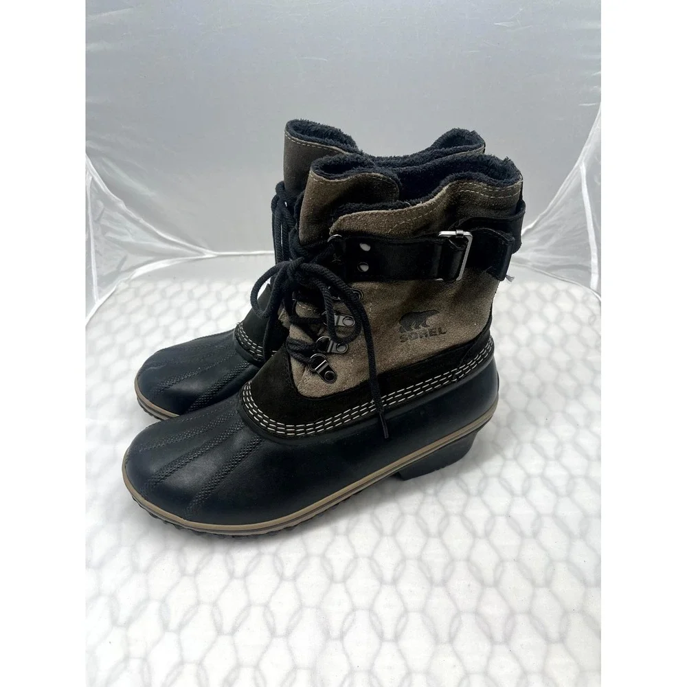 Sorel Winter Fancy Lace NL2125-011 Duck Women 10 Black Gray Insulated Snow Boots